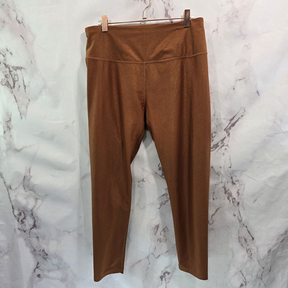 Calia Leggings Womens Large Copper Brown Sparkle Glitter Shimmer High Rise Crop